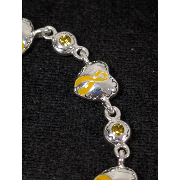 Yellow Ribbon Awareness Bracelet Rhinestone Heart Tennis 7" - Picture 3 of 8